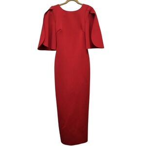 Badgley Mischka Ponte Scuba Dress With Back Slit & Petal Sleeve NWT